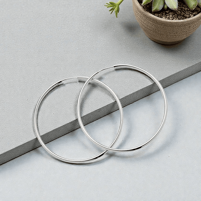 Aretes Candongas Lisas Grandes Plata 925 Italiana (45x2mm) 4