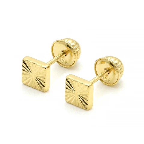Topos Aretes Cuadrados Diamantados Oro Laminado 18k