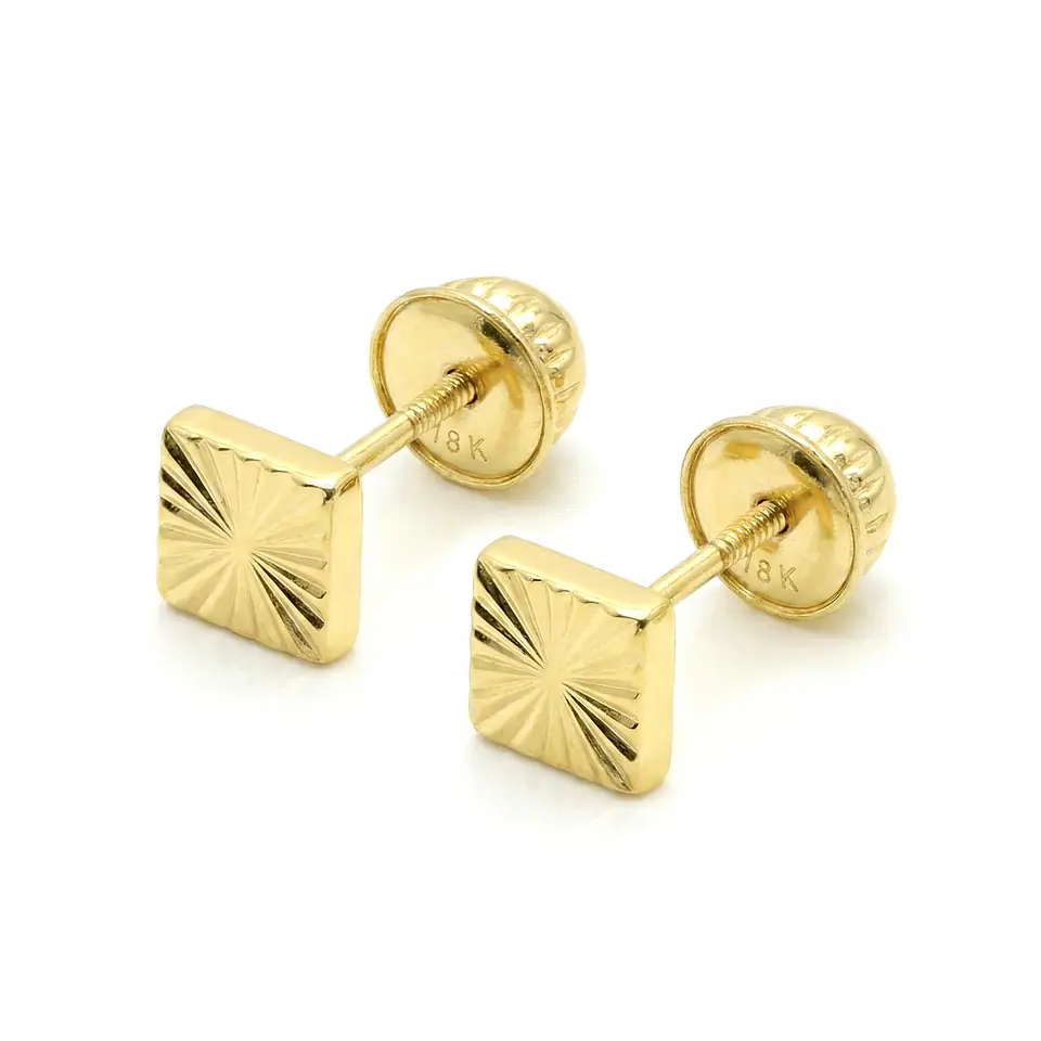 Topos Aretes Cuadrados Diamantados Oro Laminado 18k 1