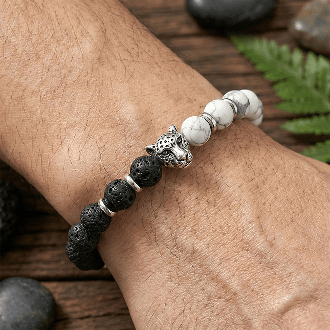 Pulsera Leopardo Piedra Volcánica Howlita  3