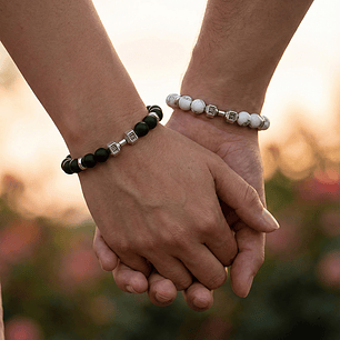 Pulseras Para Parejas Howlita Ónix Mate Mancuernas GYM