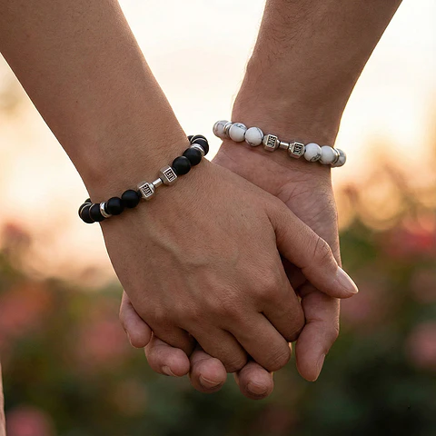 Pulseras Para Parejas Howlita Ónix Mate Mancuernas GYM