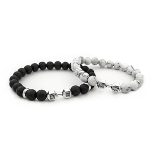 Pulseras Para Parejas Howlita Ónix Mate Mancuernas GYM