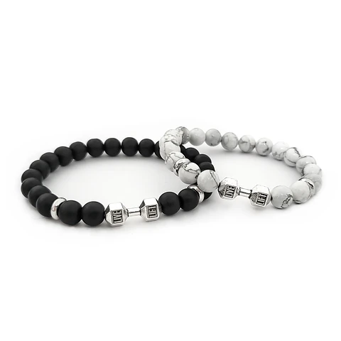 Pulseras Para Parejas Howlita Ónix Mate Mancuernas GYM