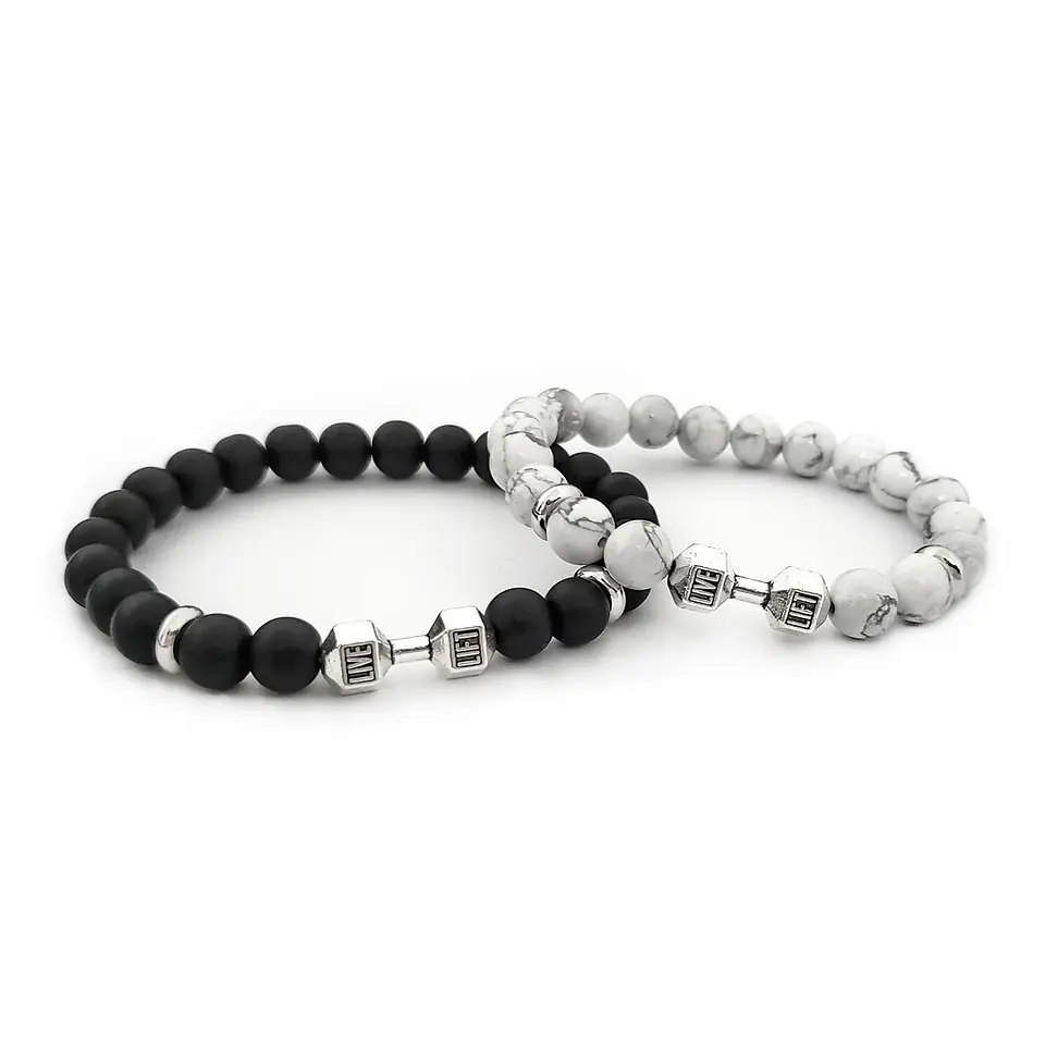 Pulseras Para Parejas Howlita Ónix Mate Mancuernas GYM 1