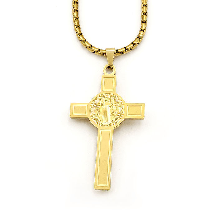 Collar Cadena Cruz Cristo San Benito de Abad Protección Acero  4