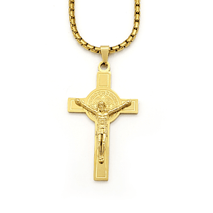 Collar Cadena Cruz Cristo San Benito de Abad Protección Acero 