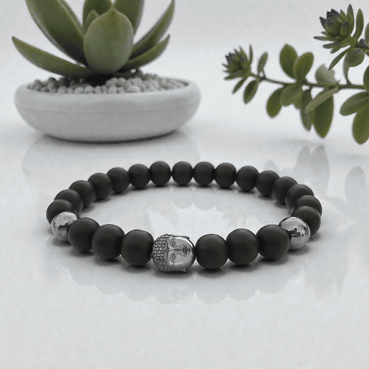 Pulsera Buda Piedra Ónix Mate y Hematita 3