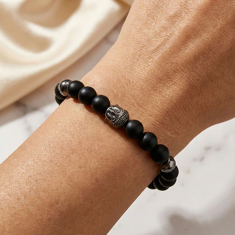Pulsera Buda Piedra Ónix Mate y Hematita