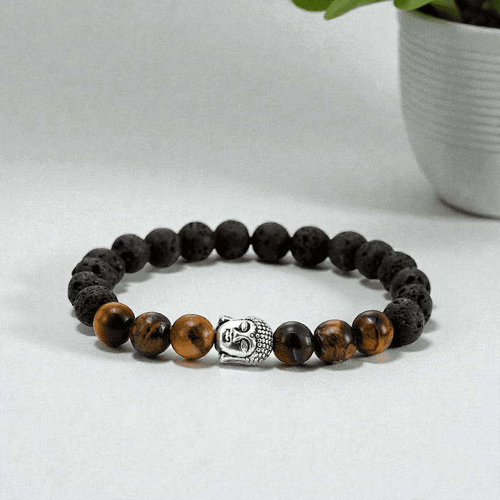 Pulsera con Buda Piedra Volcanica y Ojo de Tigre 3