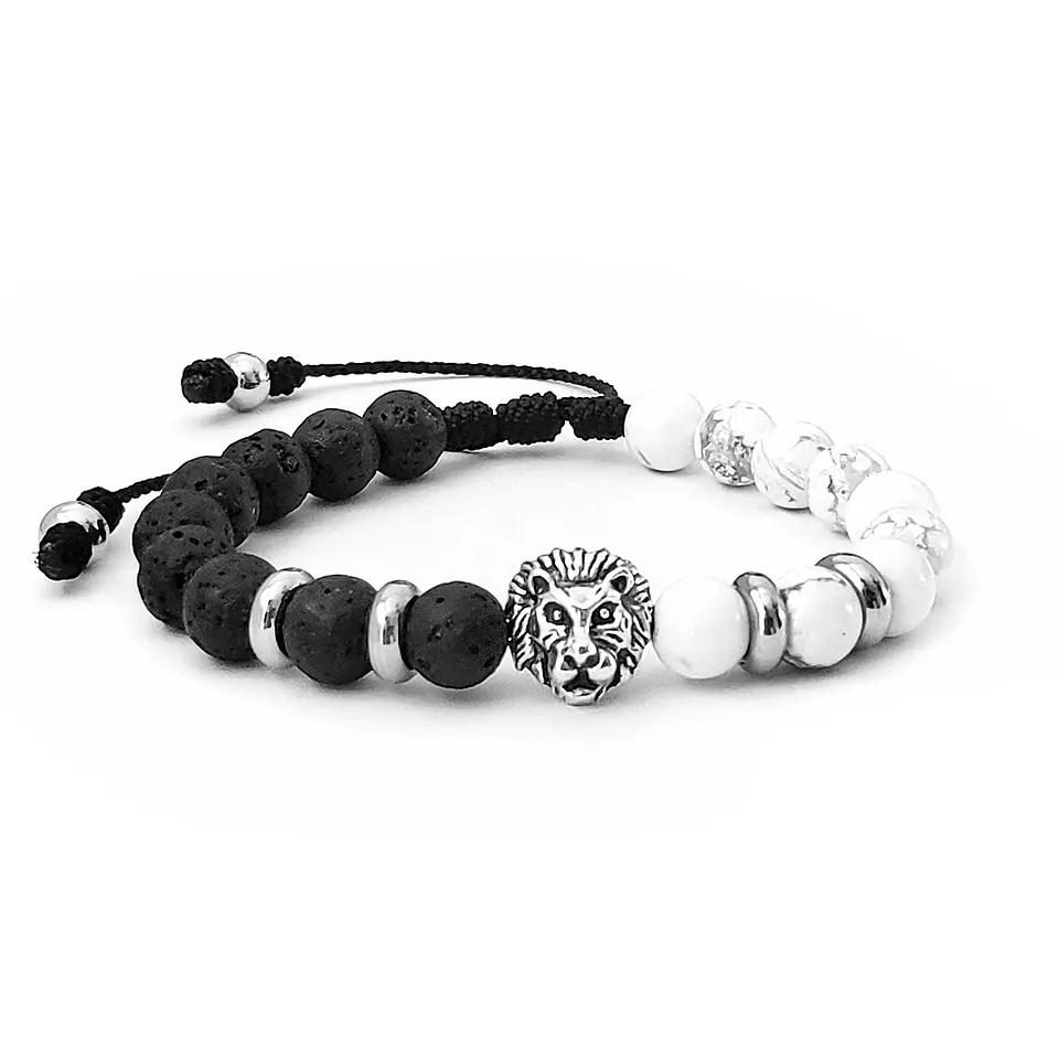 Pulsera León Piedra Volcánica y Howlita 1