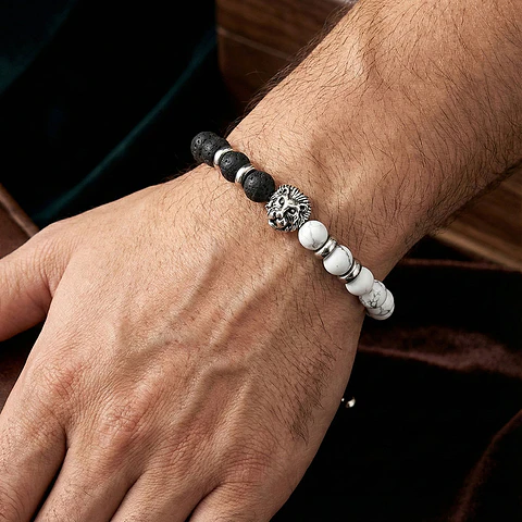 Pulsera León Piedra Volcánica y Howlita