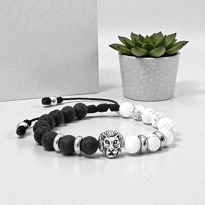 Pulsera León Piedra Volcánica y Howlita 3