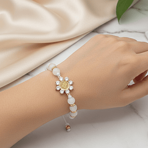 Pulsera Virgen de Guadalupe Piedra Cuarzo Blanco Acero