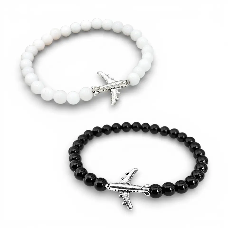 Pulseras Aviones para Parejas Piedra Ónix 1