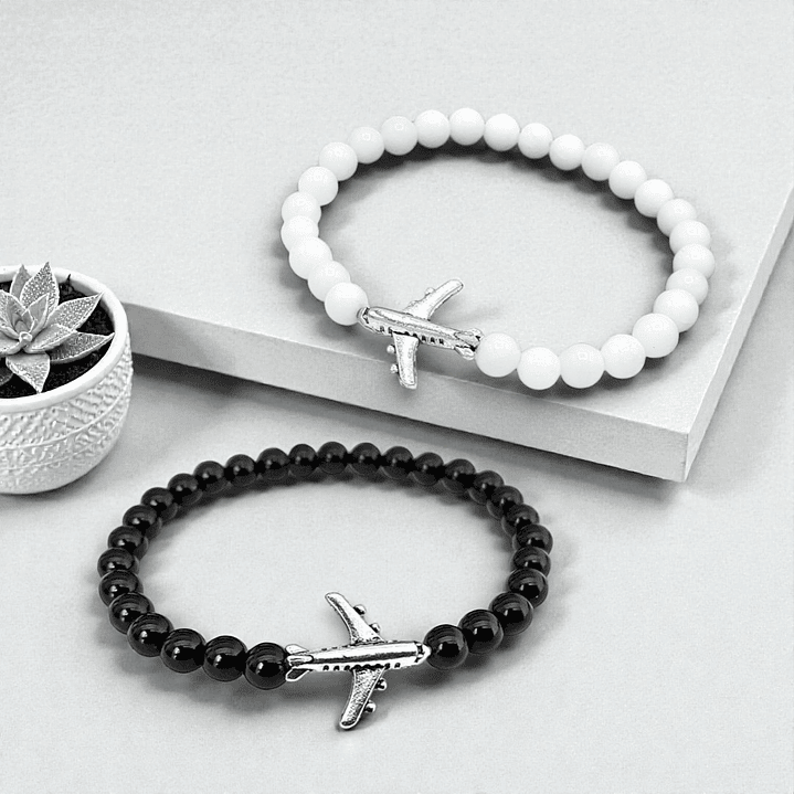 Pulseras Aviones para Parejas Piedra Ónix 3
