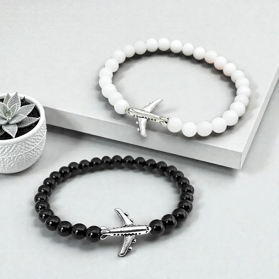 Pulseras Aviones para Parejas Piedra Ónix 3