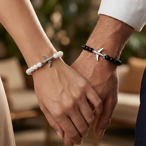 Pulseras Aviones para Parejas Piedra Ónix