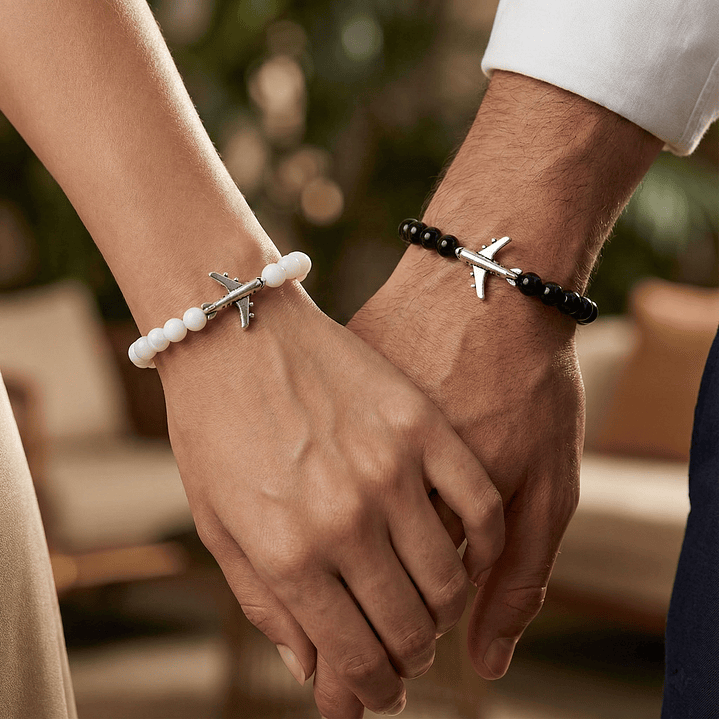 Pulseras Aviones para Parejas Piedra Ónix 2