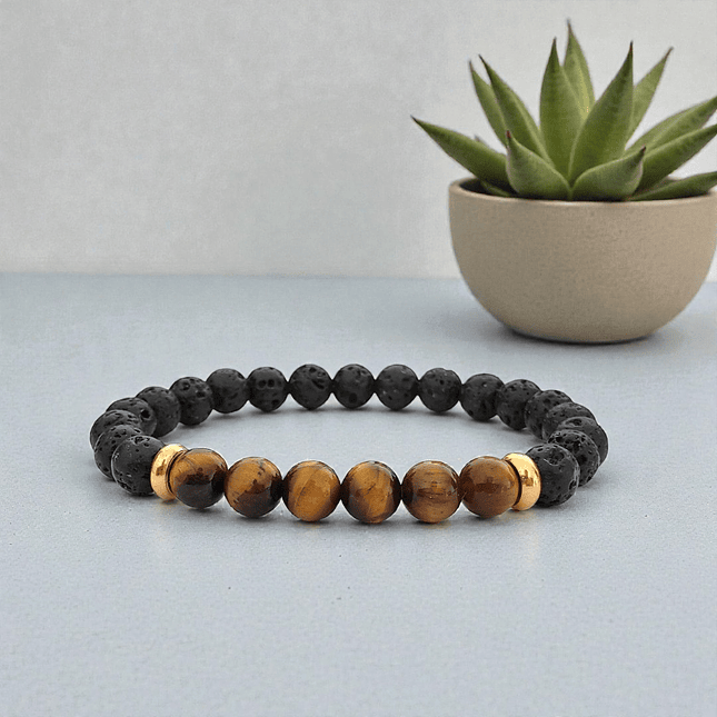 Pulsera con Piedra Volcánica Ojo de Tigre y Acero 3