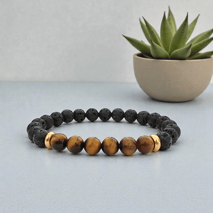 Pulsera con Piedra Volcánica Ojo de Tigre y Acero 3
