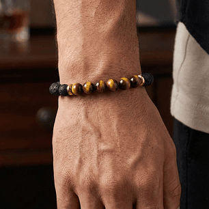 Pulsera con Piedra Volcánica Ojo de Tigre y Acero