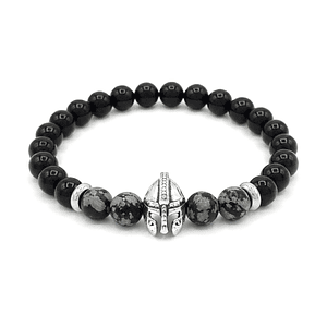 Pulsera Hombre Casco Espartano Piedra Ónix y Obsidiana
