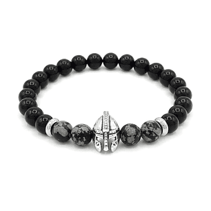Pulsera Casco Espartano Piedra Ónix y Obsidiana