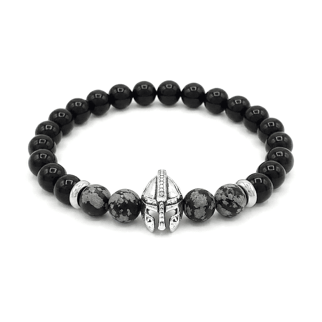 Pulsera Hombre Casco Espartano Piedra Ónix y Obsidiana 1