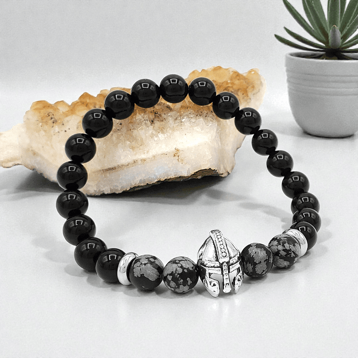 Pulsera Casco Espartano Piedra Ónix y Obsidiana 3