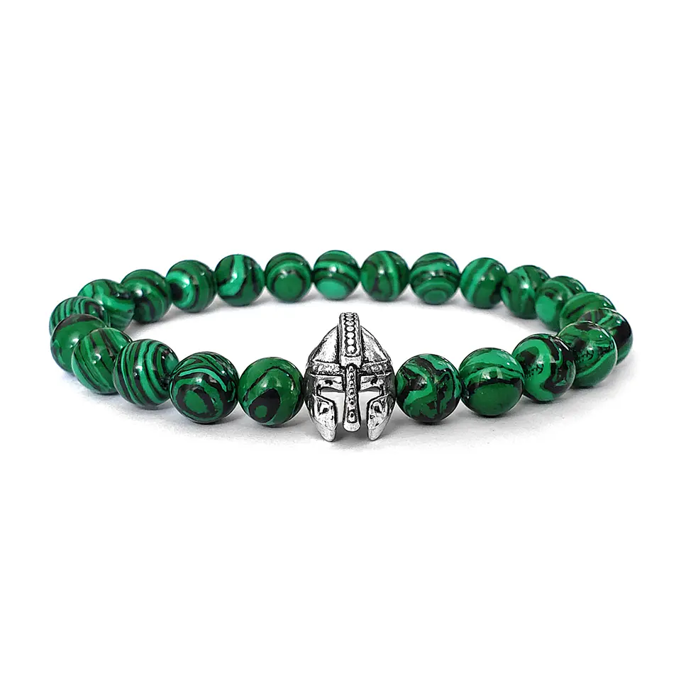 Pulsera Hombre Casco Espartano Piedra Malaquita 1