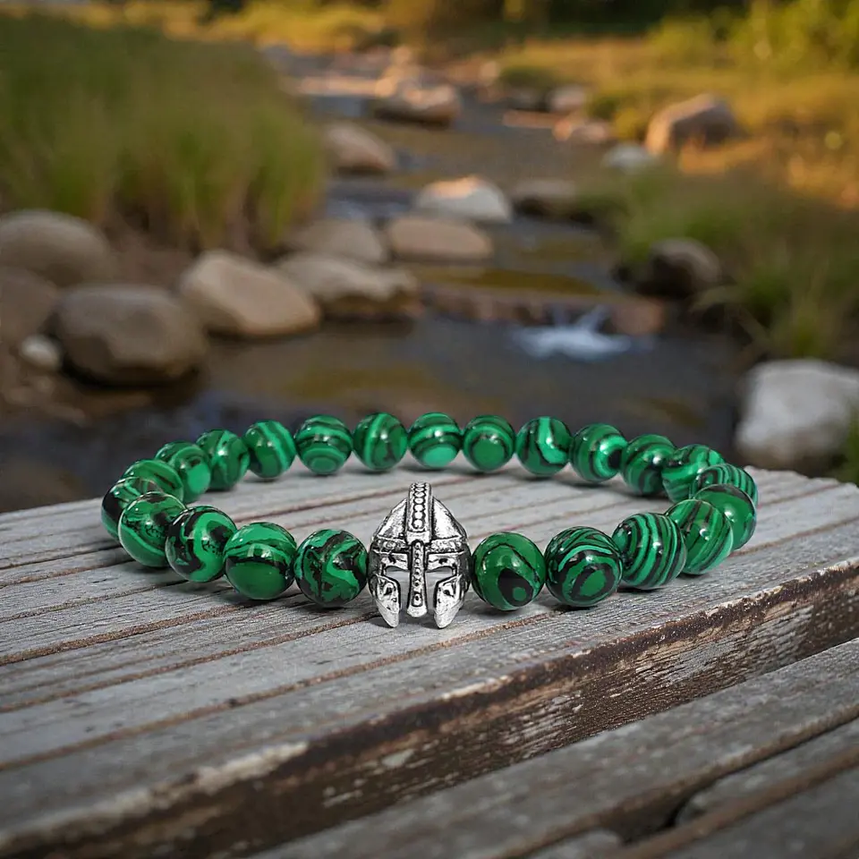 Pulsera Hombre Casco Espartano Piedra Malaquita 3