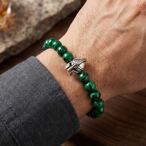 Pulsera Hombre Casco Espartano Piedra Malaquita