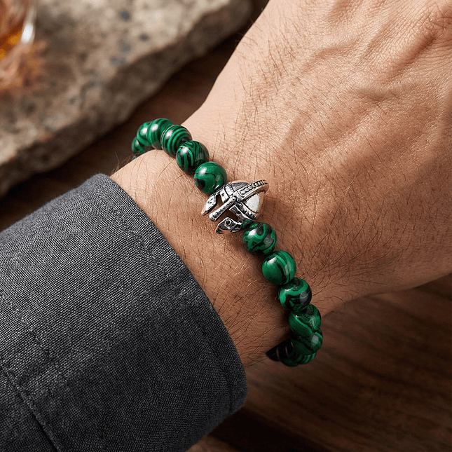 Pulsera Hombre Casco Espartano Piedra Malaquita 2