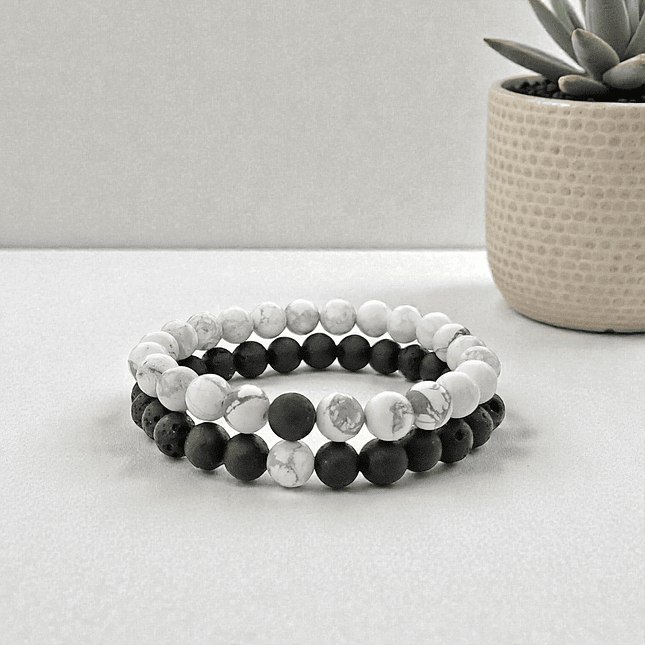Pulseras para Parejas Piedras Howlita y Volcánica (8mm) 3