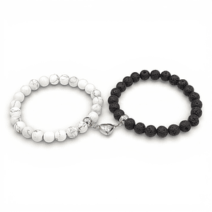 Pulseras para Parejas Corazón Imantado Piedra Howlita y Volcánica