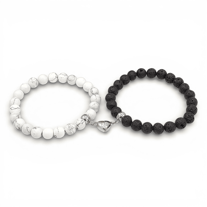 Pulseras para Parejas Corazón Imantado Piedra Howlita y Volcánica 1
