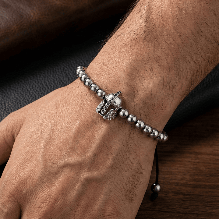 Pulsera Casco Espartano Acero Rodio 5