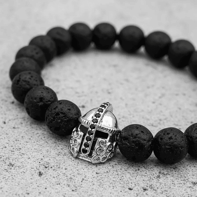 Pulsera Hombre Casco Espartano Piedra Volcánica 8
