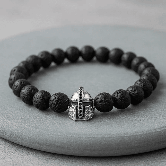 Pulsera Hombre Casco Espartano Piedra Volcánica 9