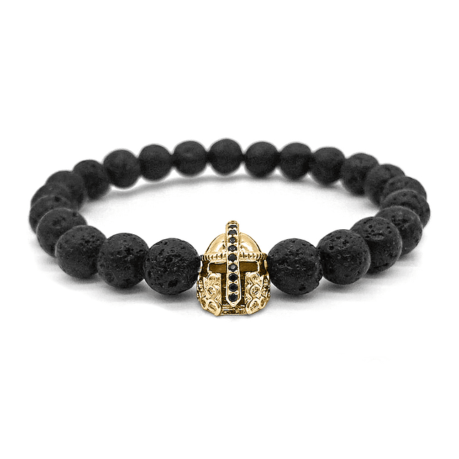 Pulsera Hombre Casco Espartano Piedra Volcánica 1