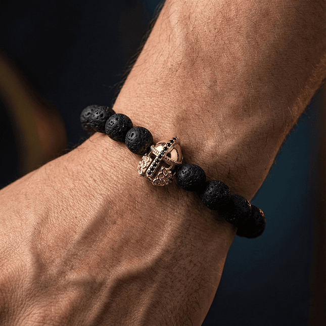 Pulsera Hombre Casco Espartano Piedra Volcánica 4