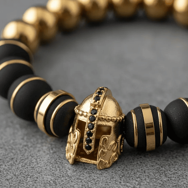 Pulsera Hombre Casco Espartano Acero Neopreno Rodio 3