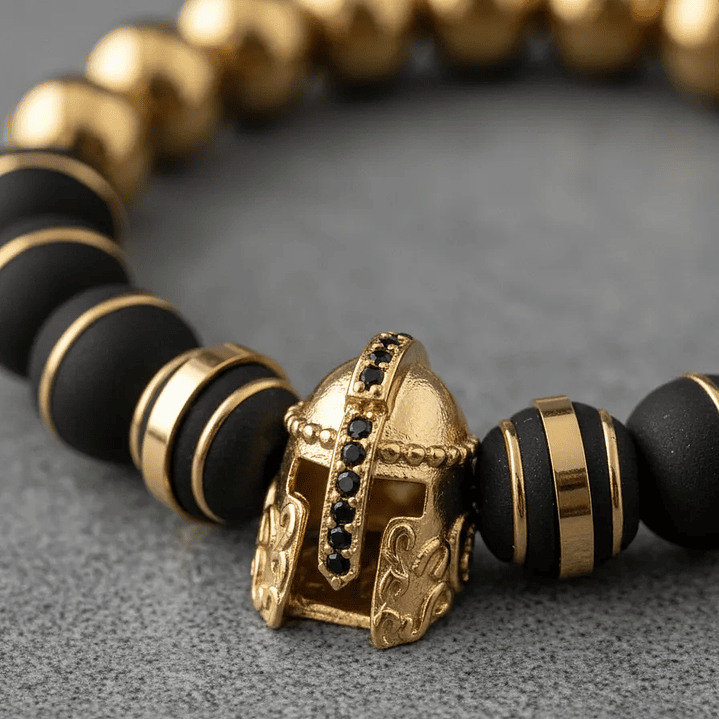 Pulsera Casco Espartano Acero Neopreno Rodio 3