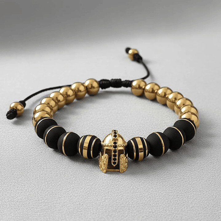 Pulsera Casco Espartano Acero Neopreno Rodio 4