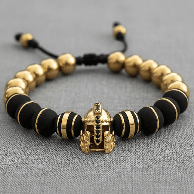 Pulsera Hombre Casco Espartano Acero Neopreno Rodio 5