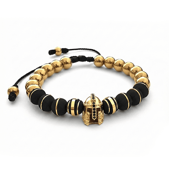 Pulsera Hombre Casco Espartano Acero Neopreno Rodio 1