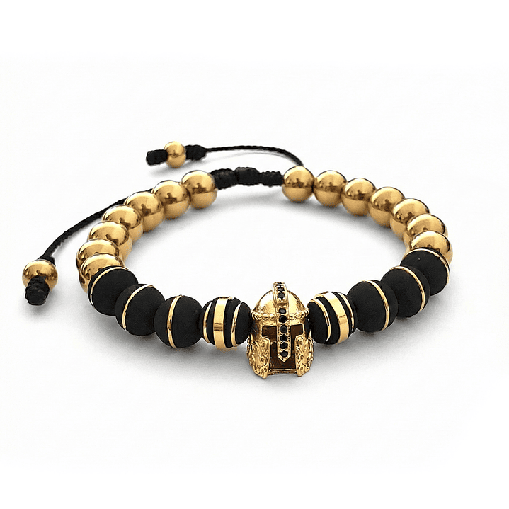 Pulsera Casco Espartano Acero Neopreno Rodio 1