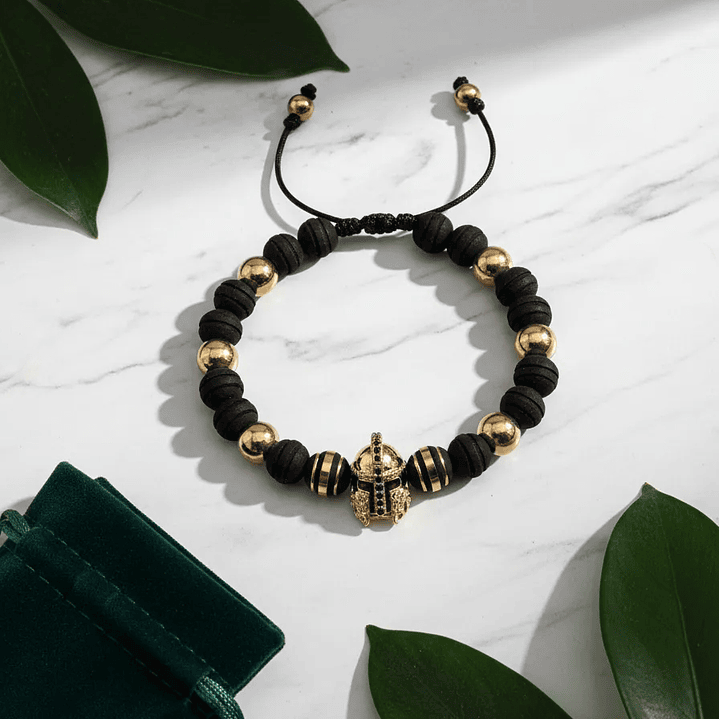 Pulsera Hombre Casco Espartano Neopreno Acero Inoxidable 4