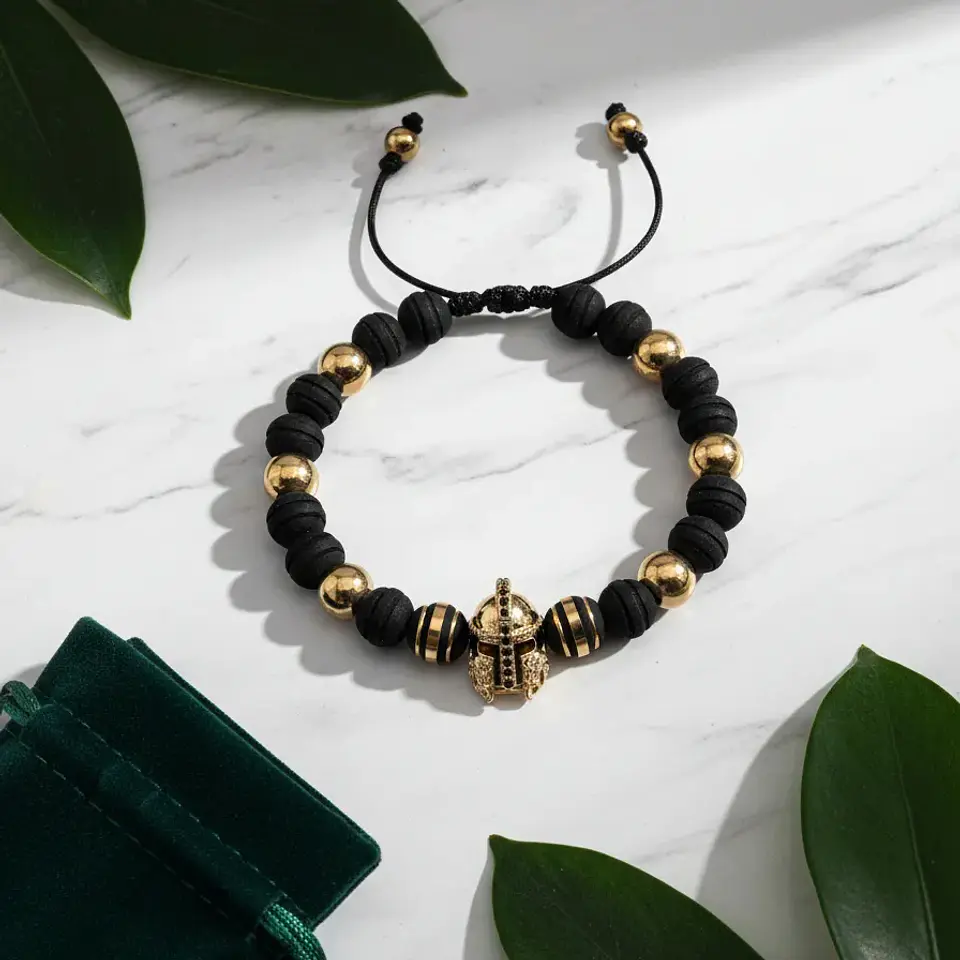 Pulsera Hombre Casco Espartano Neopreno Acero Inoxidable 4